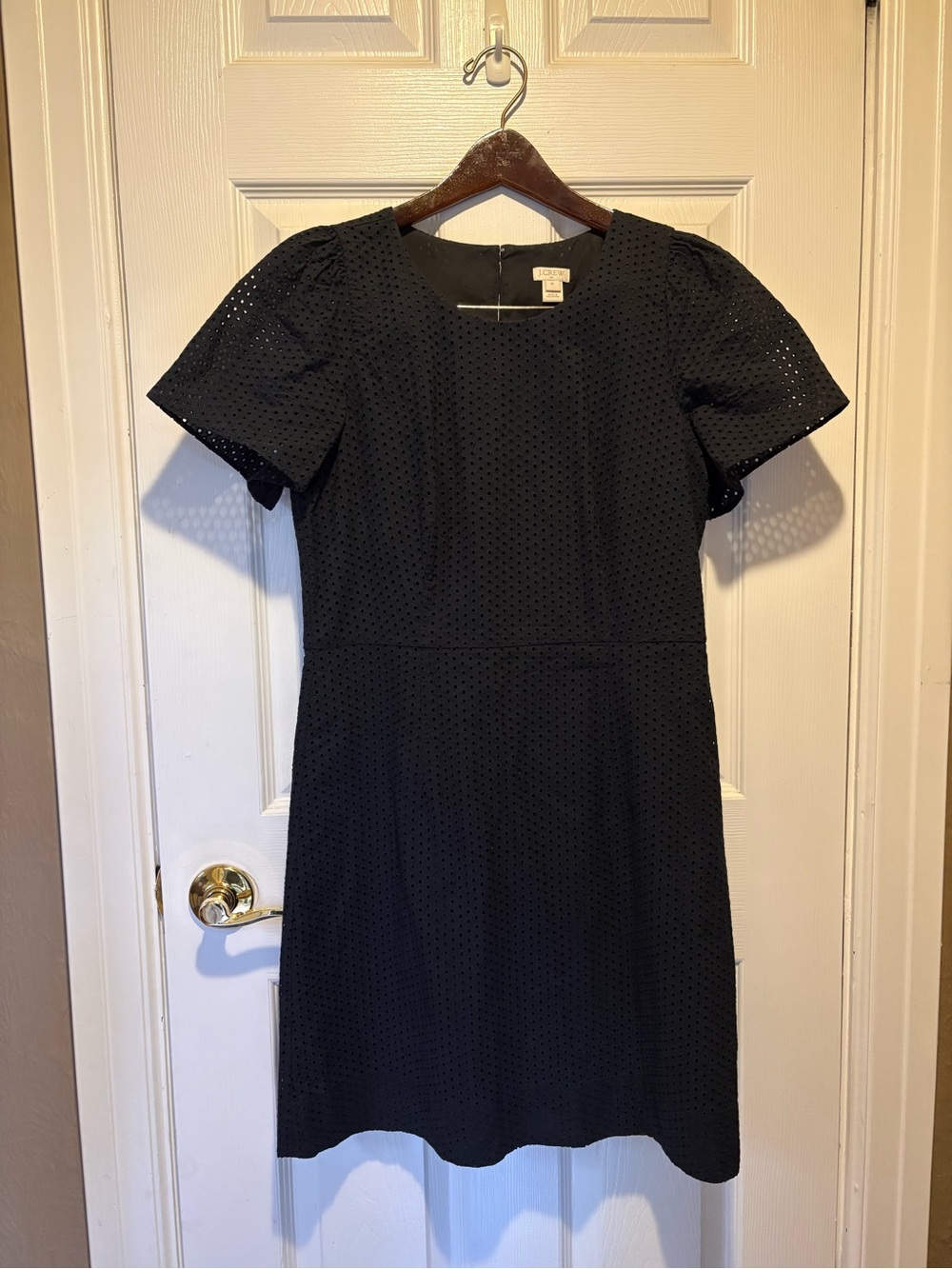 J. Crew Black Eyelet Short-Sleeve Sheath Dress size 6